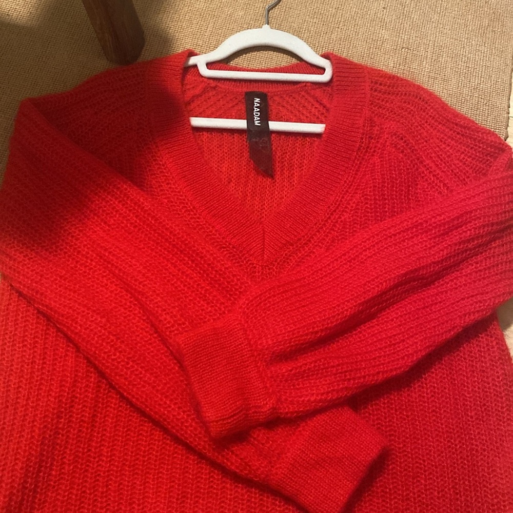 NAADAM Red V-Neck Cozy Sweater - Picture 5 of 7